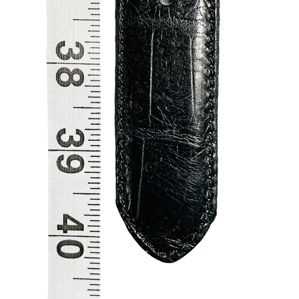 Fossil Black Croco Embossed Cowhide Belt Scrolled Silver Tone Accents/Buckle - L